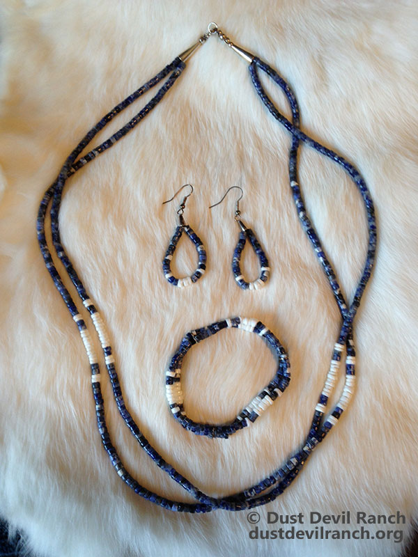 "Sodalite and Shell Set with Sterling Silver Findings Necklace"