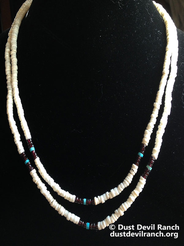 "2 Strand Shell, Garnet and Turquoise Necklace"